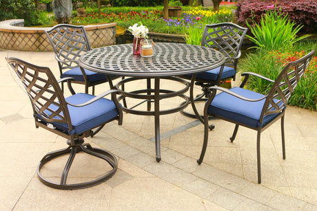 Round 49" Long Aluminum Dining Set With Cushions - Furniture Home Direct
