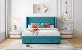 Storage Bed Velvet Upholstered Platform Bed With Wingback Headboard And A Big Drawer - Furniture Home Direct