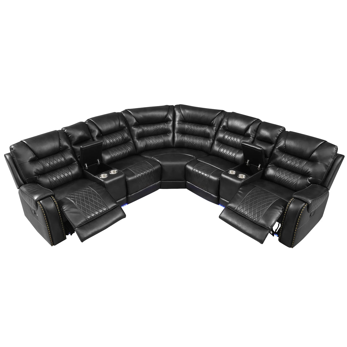 Sectional Sofa Manual Reclining With LED Light Strips Black - Furniture Home Direct