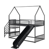 Twin Over Twin Metal Bunk Bed House Bed With Slide And Staircase - Furniture Home Direct