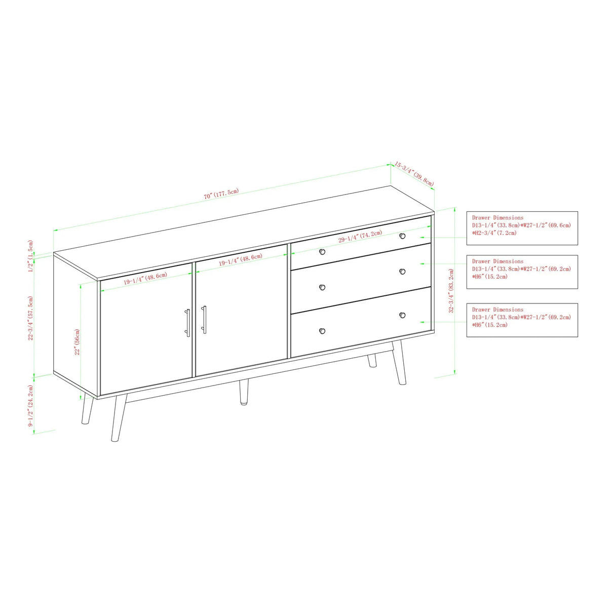 Mid-Century Modern Minimalist 2 Door Sideboard - Furniture Home Direct