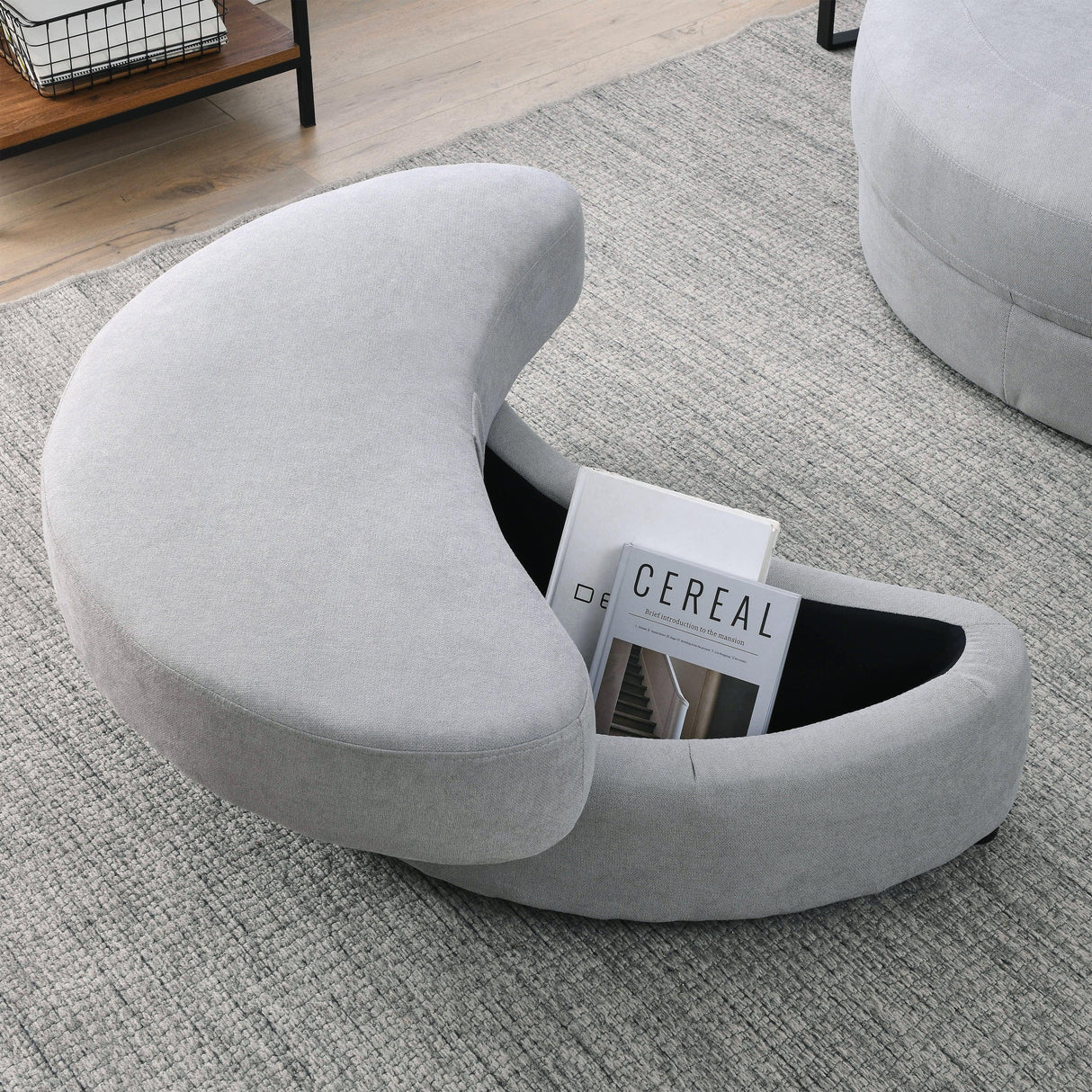 Linen Barrel Swivel Chair With Storage Ottoman - Furniture Home Direct