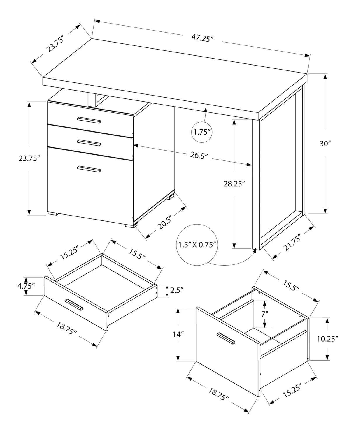 Computer Desk Left Right Set-Up Storage Drawers For Home Office - Furniture Home Direct