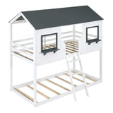 Twin Over Twin Bunk Bed With Roof, Window, Guardrail, Ladder - Furniture Home Direct