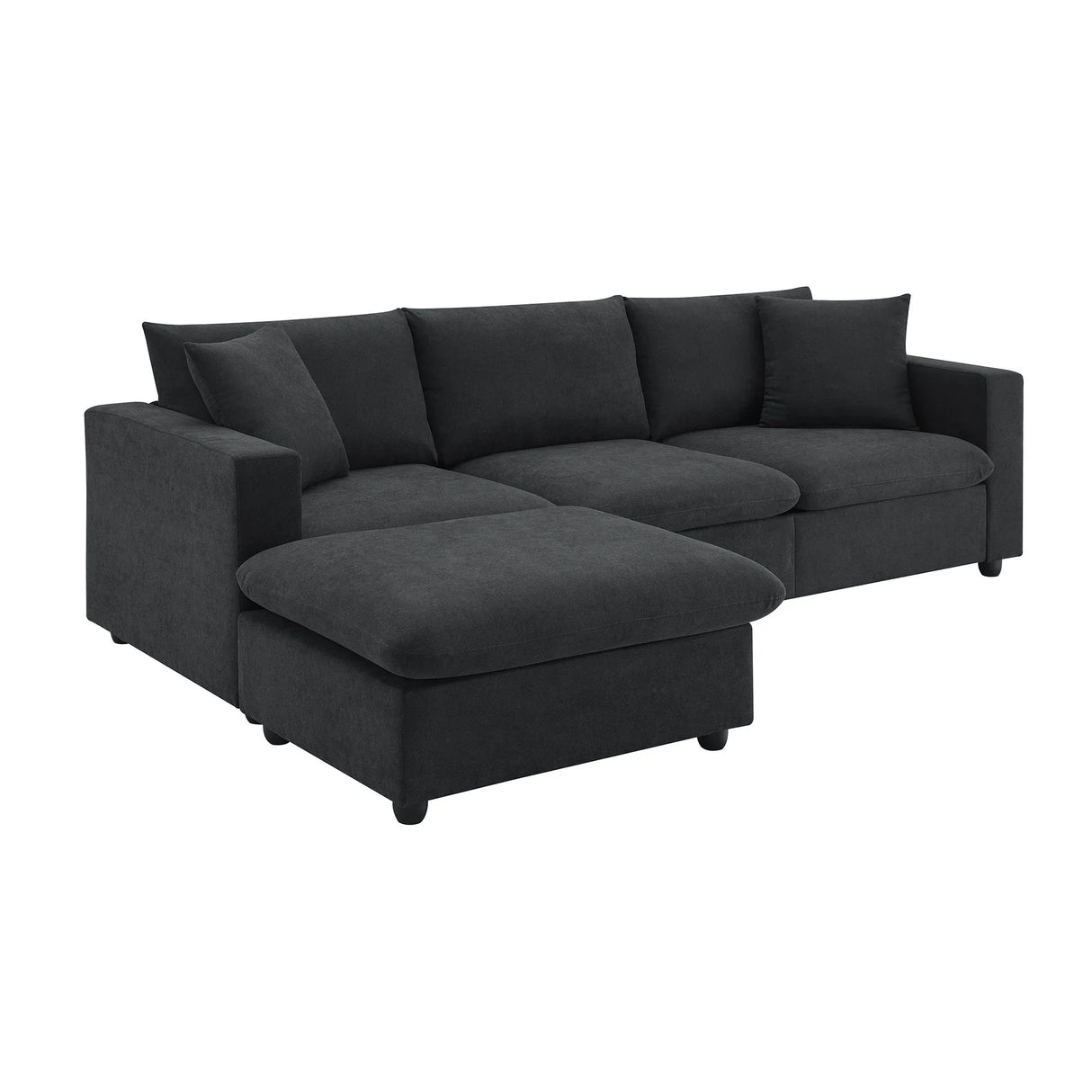 Modern Sectional Sofa With Throw Pillows, Cloud L Shaped Couch Set With Wide 4 Seat Comfy Couch Set With Movable Ottoman - Furniture Home Direct