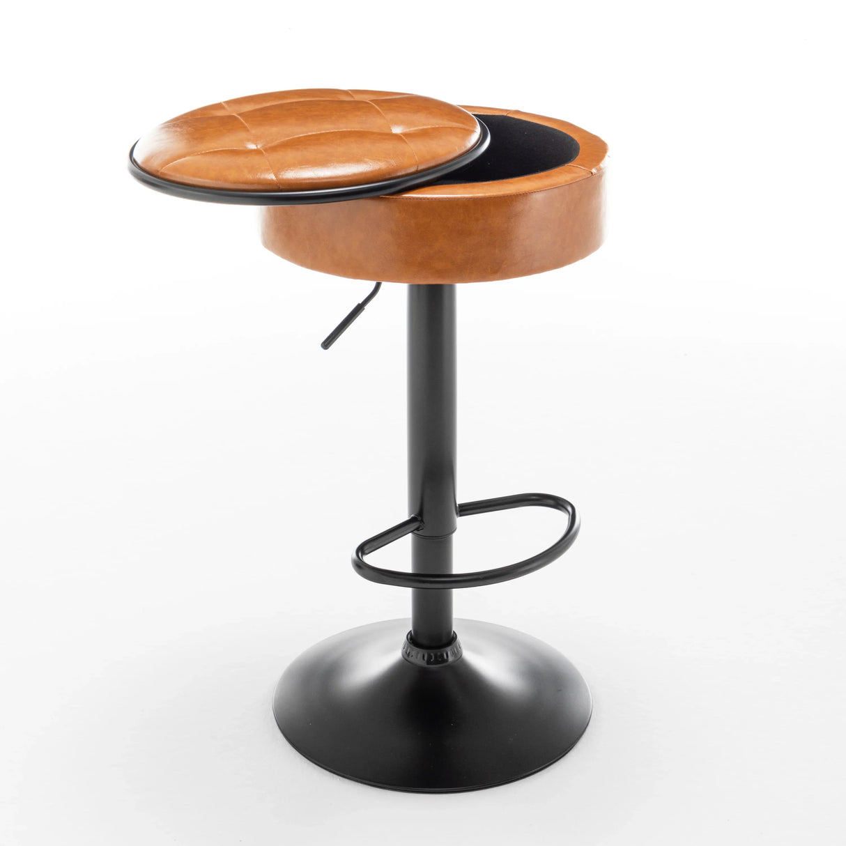 Bar Stool Round Tufted PU Leather Adjustable Height Brown - Furniture Home Direct
