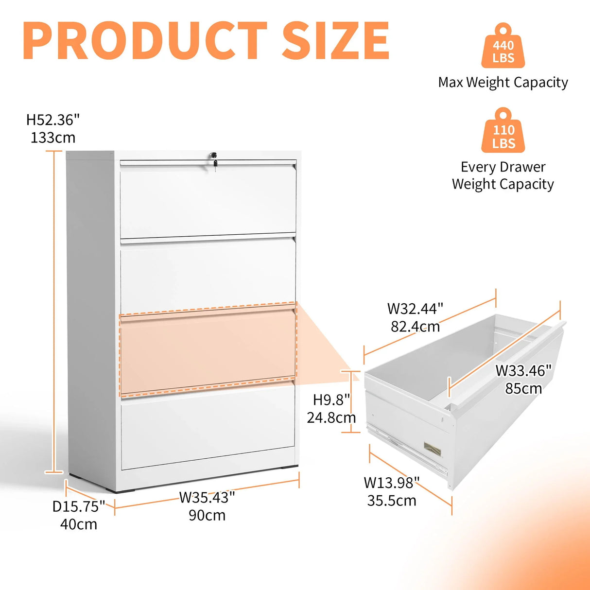 Premium Drawer Metal Lateral File Cabinet With Lock - Furniture Home Direct