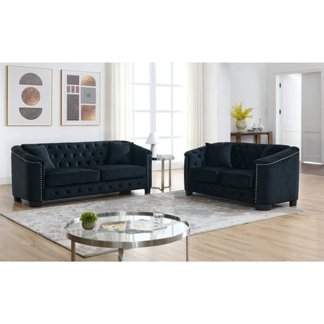 Sofa And Loveseat - Velvet Black - Furniture Home Direct