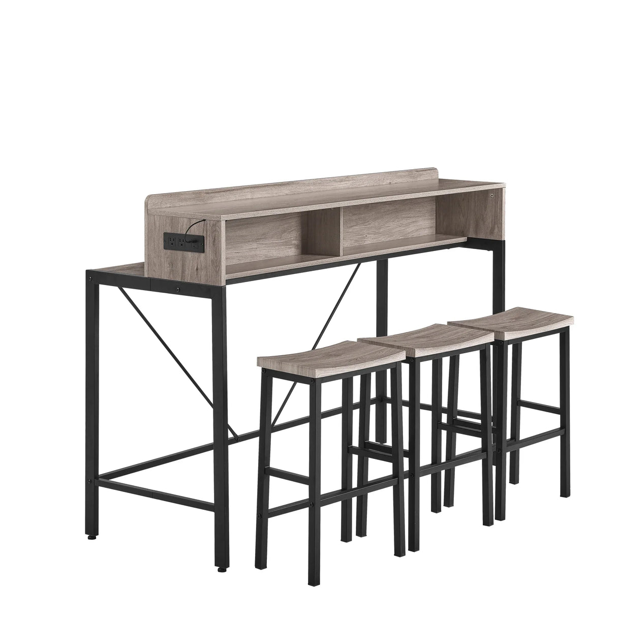 Console Table Set With LED Light Power Outlet Grey - Furniture Home Direct