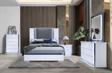 Queen Bedroom Set 5 Piece Modern with LED Lighting White - Furniture Home Direct