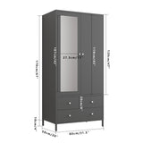 Wardrobe With Mirror Door And Two Drawers Charcoal Gray - Furniture Home Direct
