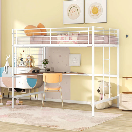 Full Loft Bed With Desk And Grid - White - Furniture Home Direct