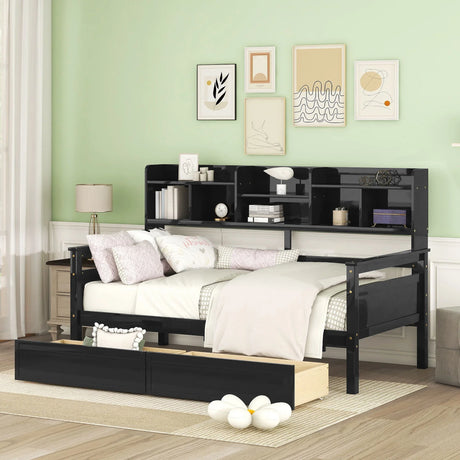 Daybed, Slat Support, With Bedside Shelves And 2 Drawers - Furniture Home Direct