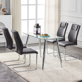 Dining Chair Set Modern Faux Leather With Chrome Base Gray - Furniture Home Direct