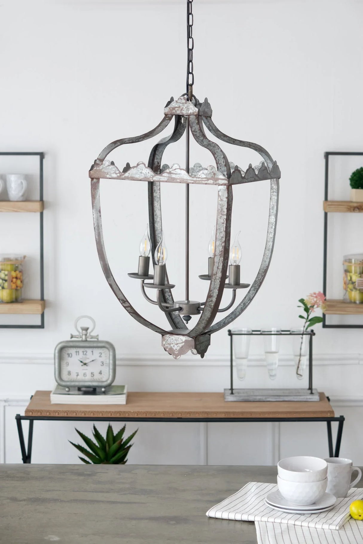 4 Light Metal Chandelier, Hanging Light Fixture With Adjustable Chain For Kitchen, Bulb Not Included - Gray - Furniture Home Direct