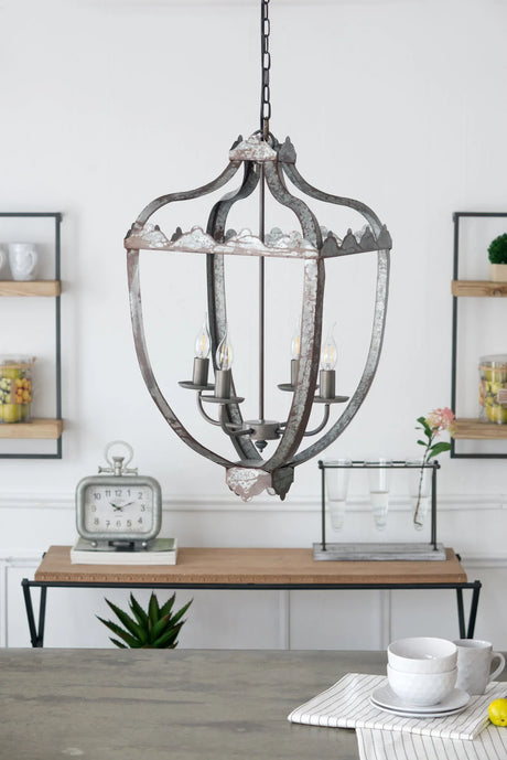 4 Light Metal Chandelier, Hanging Light Fixture With Adjustable Chain For Kitchen, Bulb Not Included - Gray - Furniture Home Direct