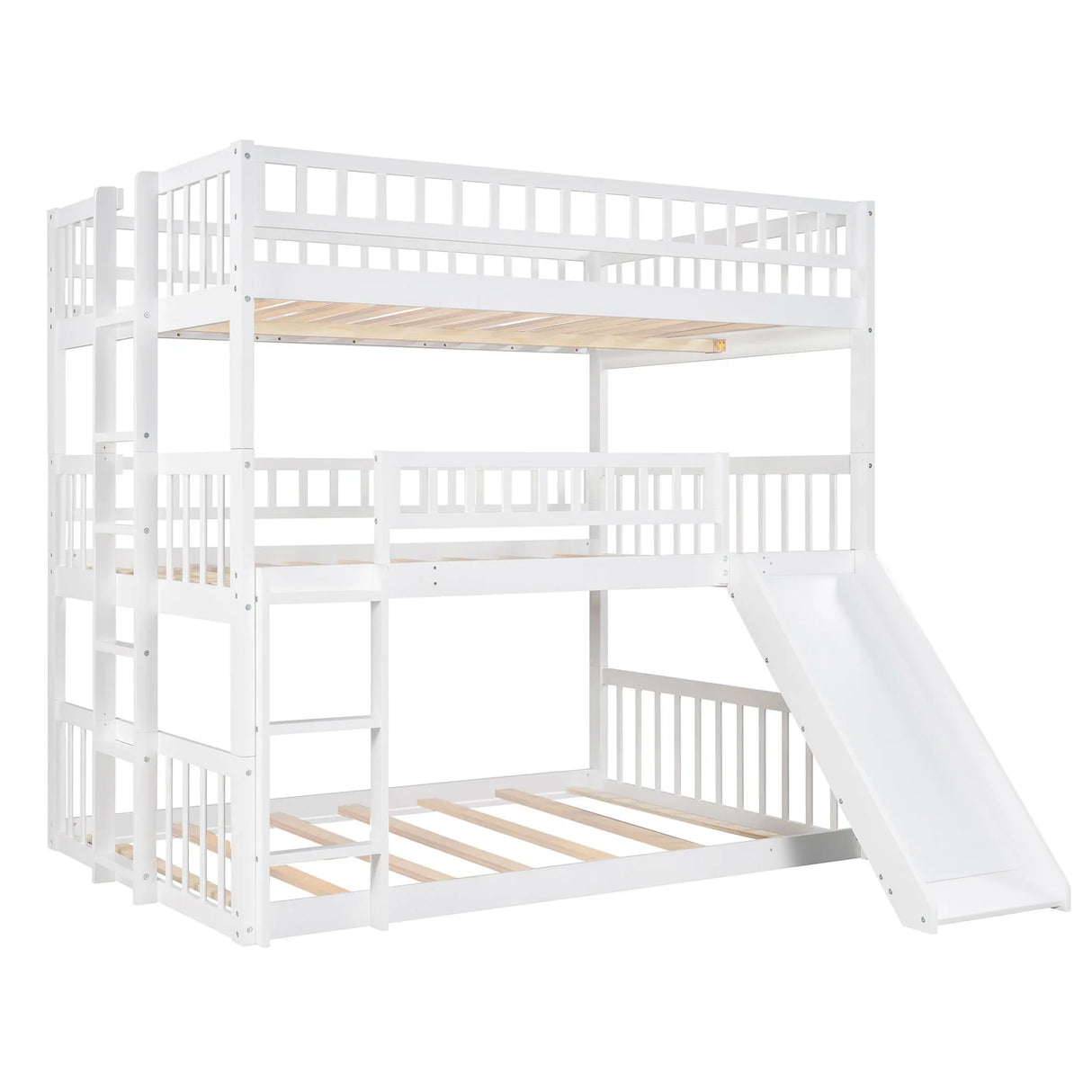 Triple Bed With Built-In Ladder And Slide, With Guardrails - Furniture Home Direct