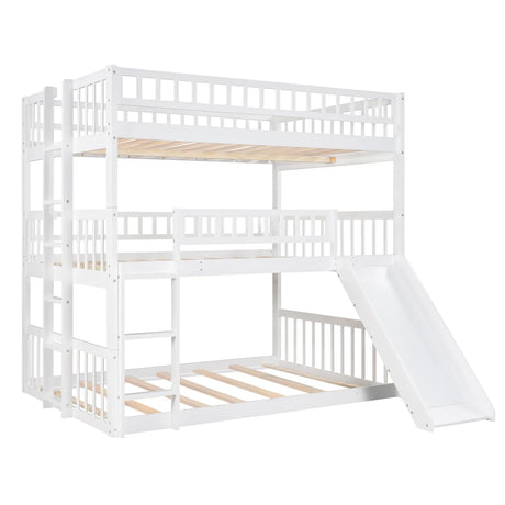 Triple Bed With Built-In Ladder And Slide, With Guardrails - Furniture Home Direct