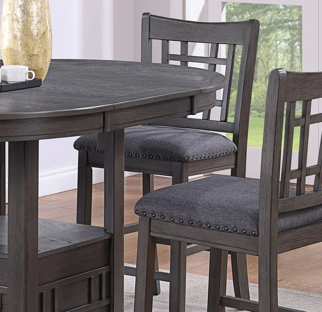Dining Table Round Counter Height With Shelf Solid Wood Gray - Furniture Home Direct