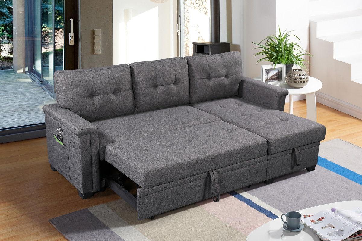 Ashlyn - Reversible Sleeper Sectional Sofa With Storage Chaise, USB Charging Ports And Pocket - Furniture Home Direct