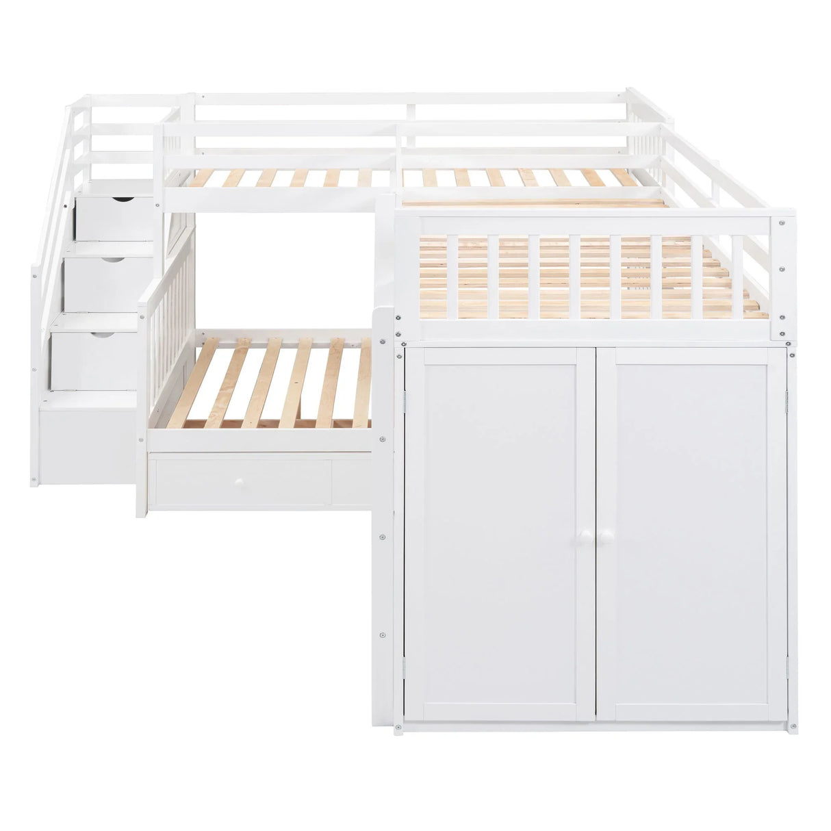 L Shaped Bunk Bed With 3 Drawers, Portable Desk And Wardrobe - Furniture Home Direct