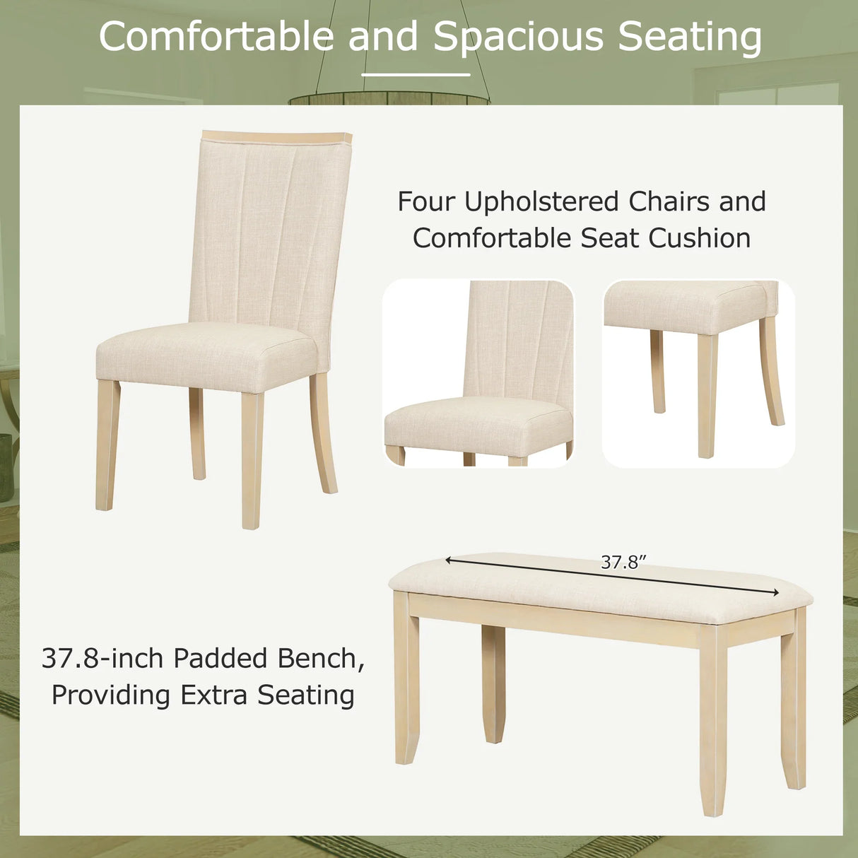 Dining Set Extendable Pedestal Table Bench And Chairs Beige - Furniture Home Direct