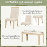 Dining Set Extendable Pedestal Table Bench And Chairs Beige - Furniture Home Direct