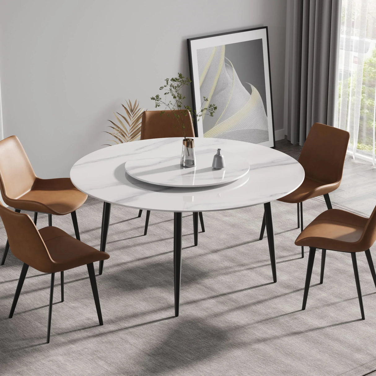 Modern Artificial Stone Round Dining Table, Can Accommodate 6 People Artificial Stone Turntable - White - Furniture Home Direct