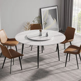 Modern Artificial Stone Round Dining Table, Can Accommodate 6 People Artificial Stone Turntable - White - Furniture Home Direct