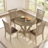 5 Pieces Table Set Round Dining Table Solid Wood Modern Farmhouse Rustic Look Distressed Look - Grayish Brown - Furniture Home Direct