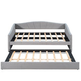 Upholstered Daybed Sofa Bed With Trundle Bed And Wood Slat - Furniture Home Direct