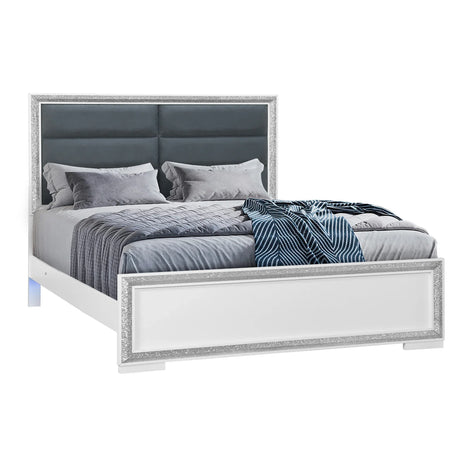 King Bedroom Set Contemporary Wood Finish Nightstand Silver - Furniture Home Direct