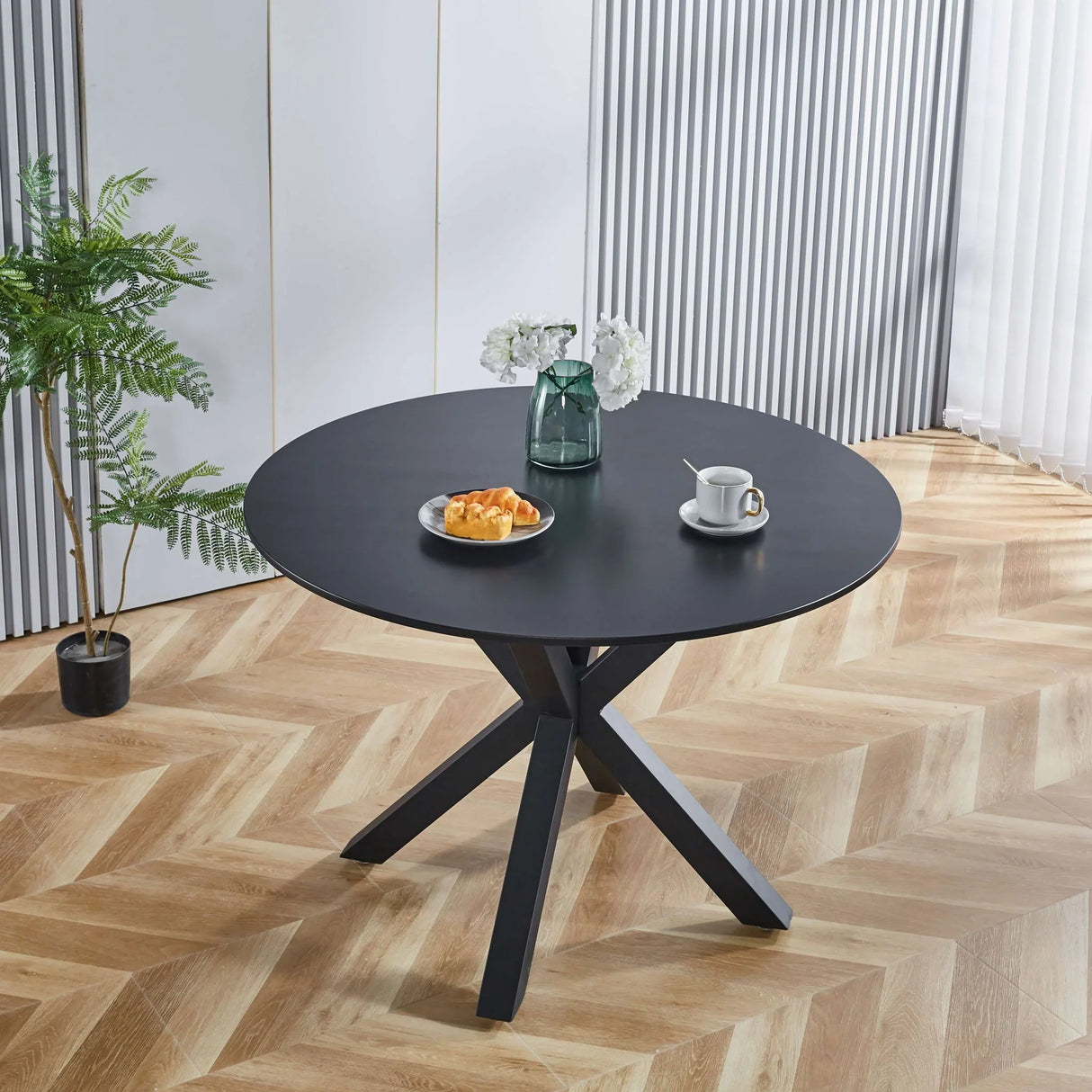 Table Mid-Century Dining Table For 4 - 6 People With Round MDF Table Top, Pedestal Dining Table, End Table Leisure Coffee Table, Cross Leg - Furniture Home Direct