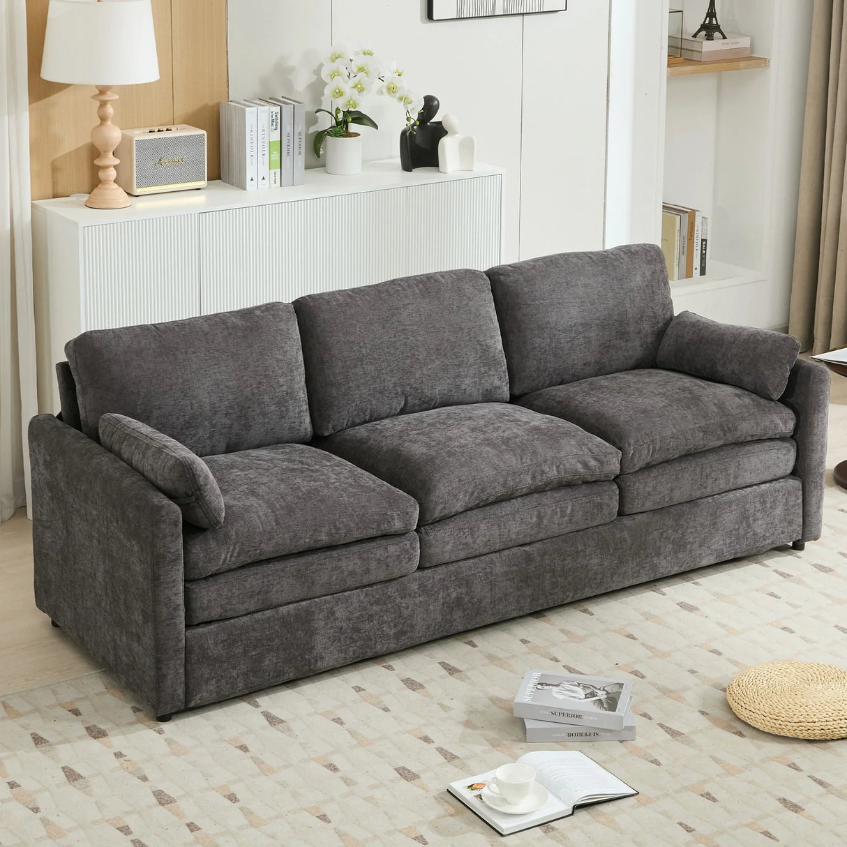 Cozy Upholstered 3 Seater Sofa Plush Cushion For Living Room - Furniture Home Direct