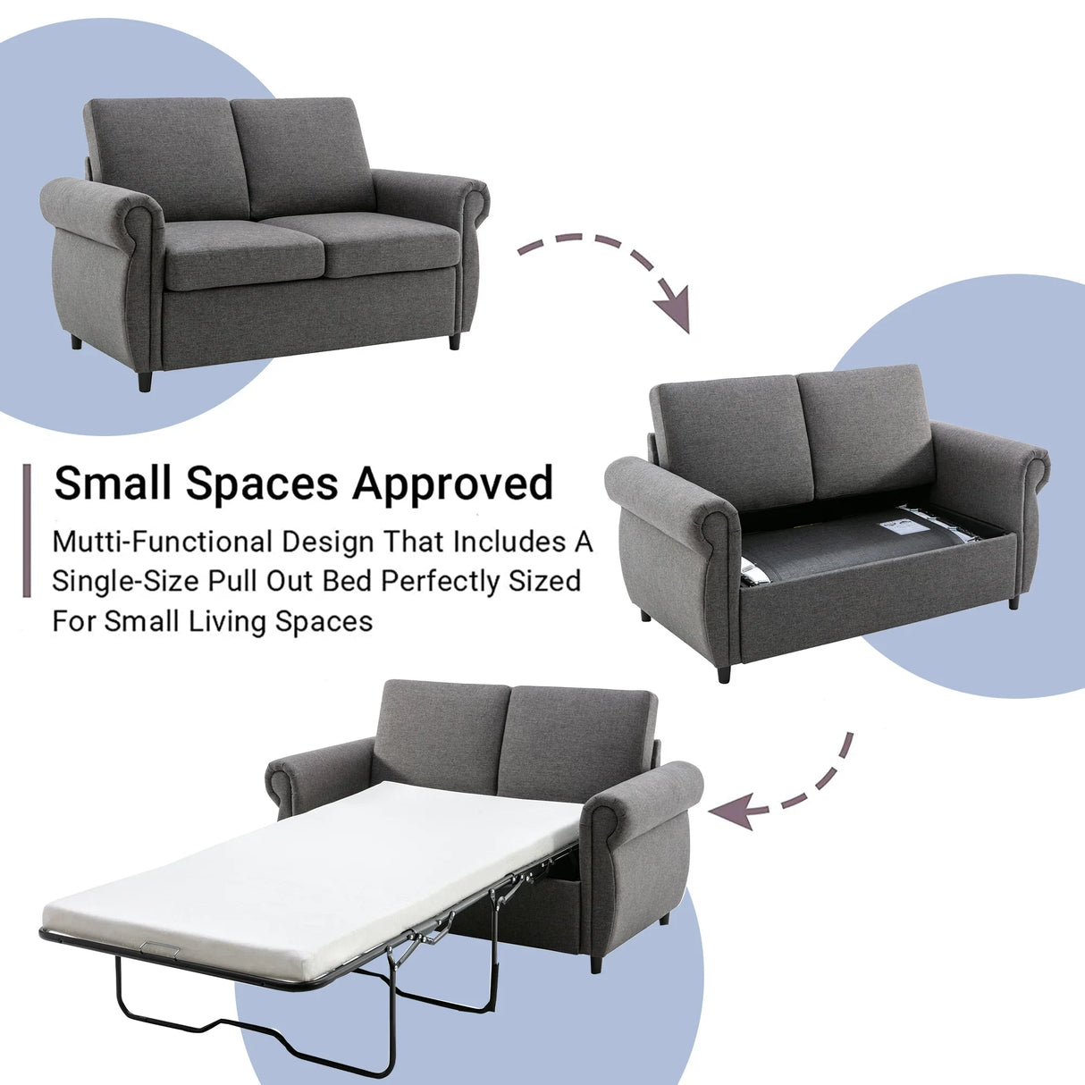 Sleeper Sofa With Twin Size Memory Mattress With Two USB Ports - Gray - Furniture Home Direct