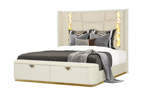 Queen Bedroom Set Modern Upholstered 4 Piece Soft Beige - Furniture Home Direct