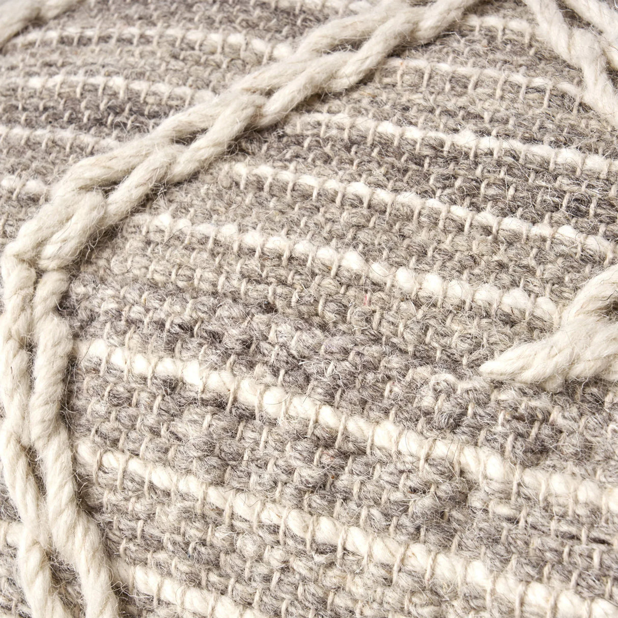 Modern Wool Rope Square Pouf Ottoman Floor Cushion - Gray / Ivory - Furniture Home Direct