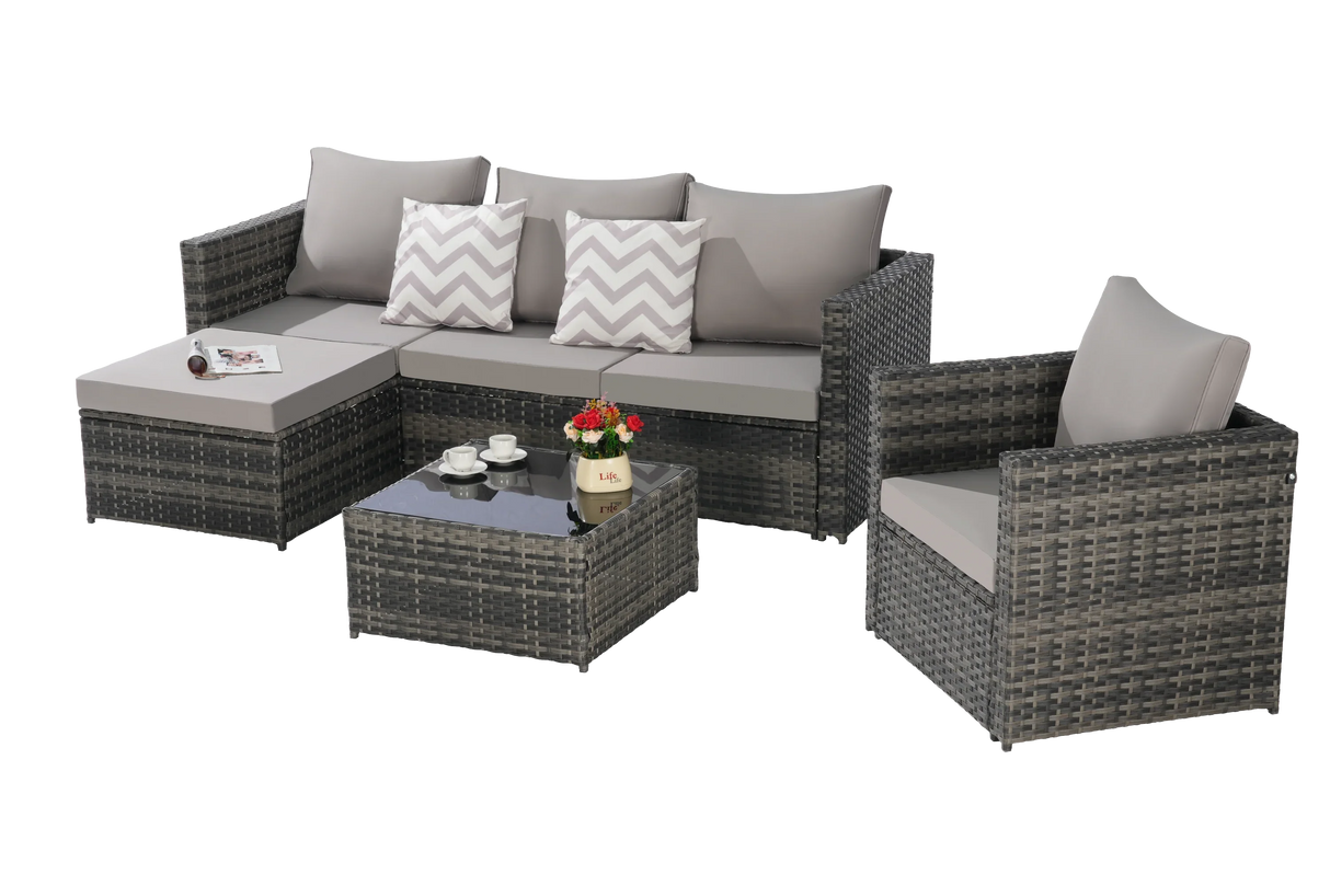 4 Piece Patio Sectional Set With Coffee Table - Gray - Furniture Home Direct