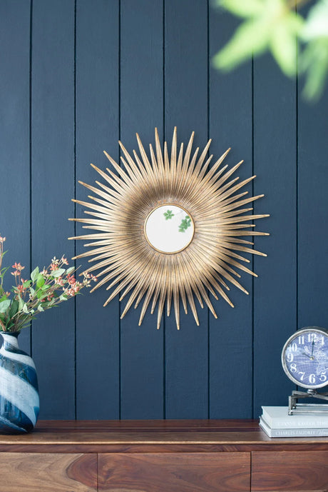 Retro DesignSunburst Metal Wall Mirror Decorative Mirror For A Bedroom Dressing Room, Hallway Or Living Space - Gold - Furniture Home Direct