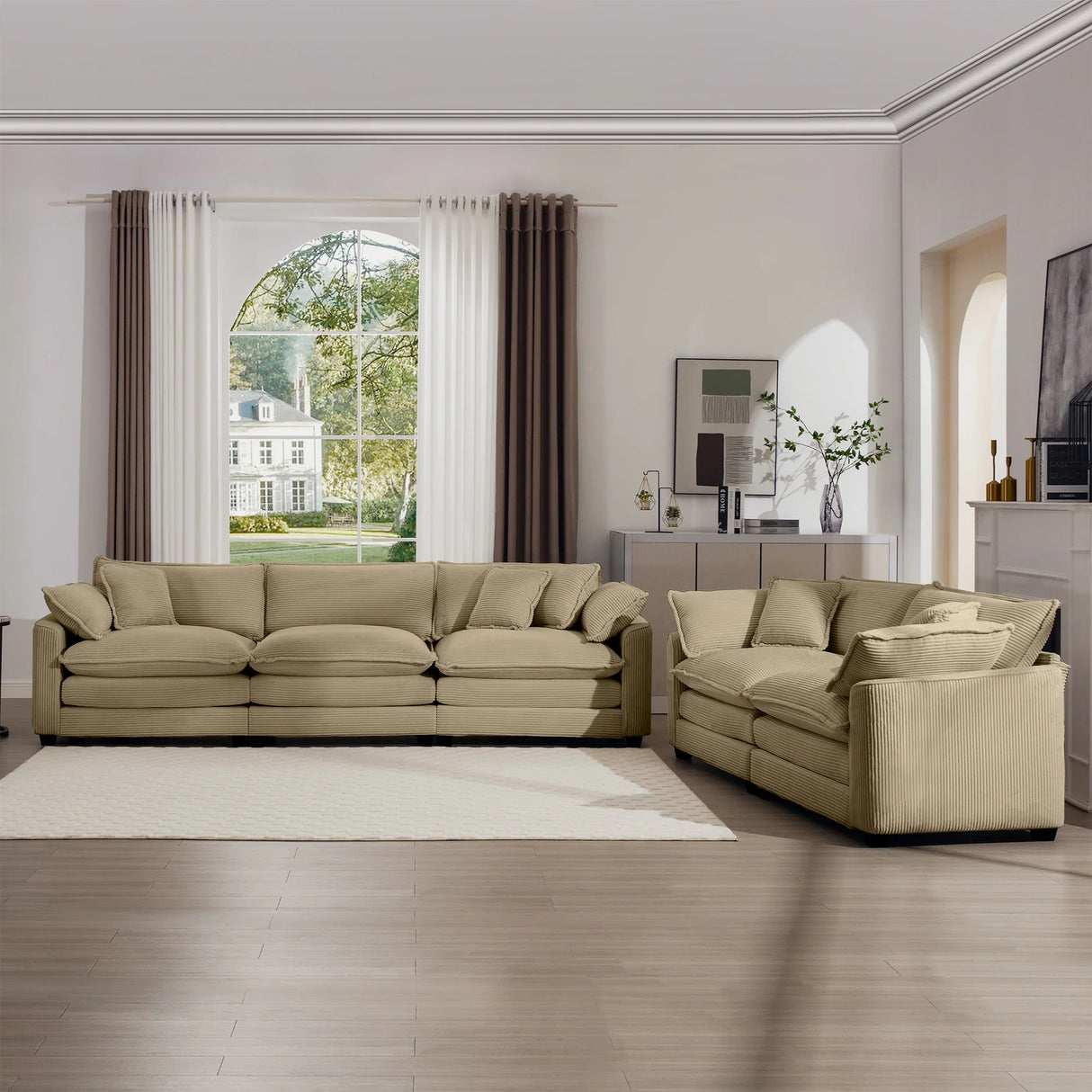 Modern Sofa and Loveseat Set -Tan - Furniture Home Direct