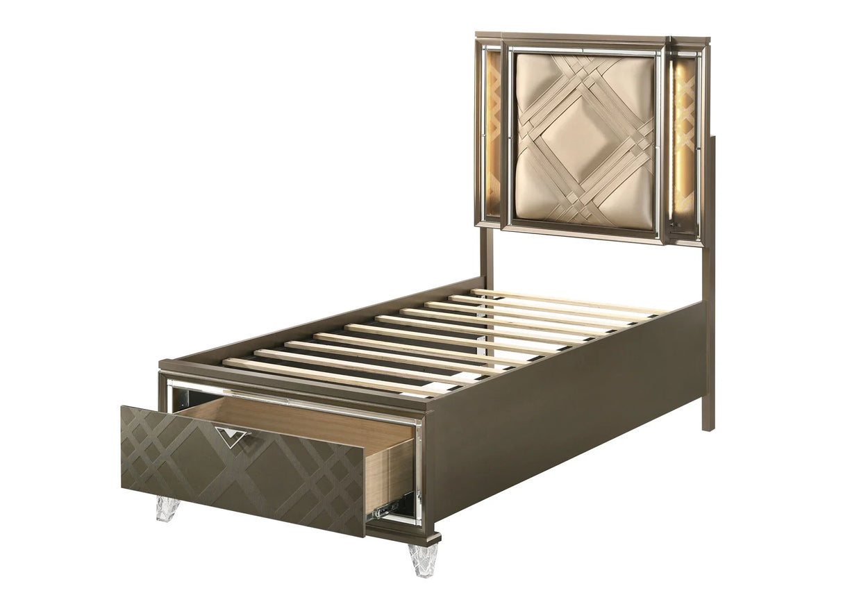 Skylar - Full Bed With LED & Storage - Dark Champagne - Furniture Home Direct