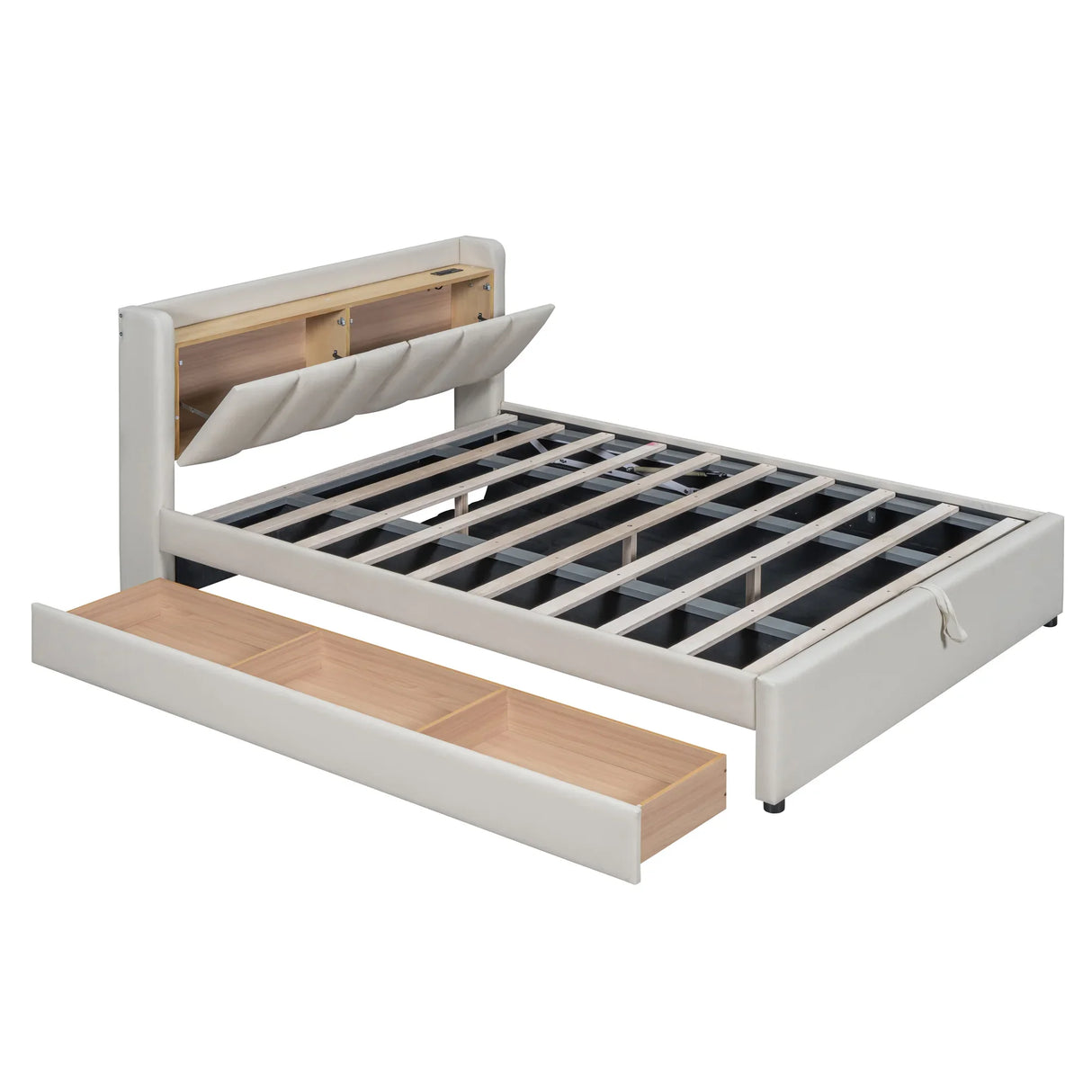 Platform Bed With Storage Drawers And USB Ports Beige - Furniture Home Direct