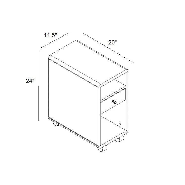 Mobile Chairside Table With Drawer - White - Furniture Home Direct
