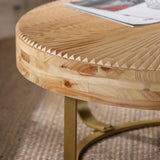 Coffee Table Round Carved Sunburst Top Natural Gold - Furniture Home Direct