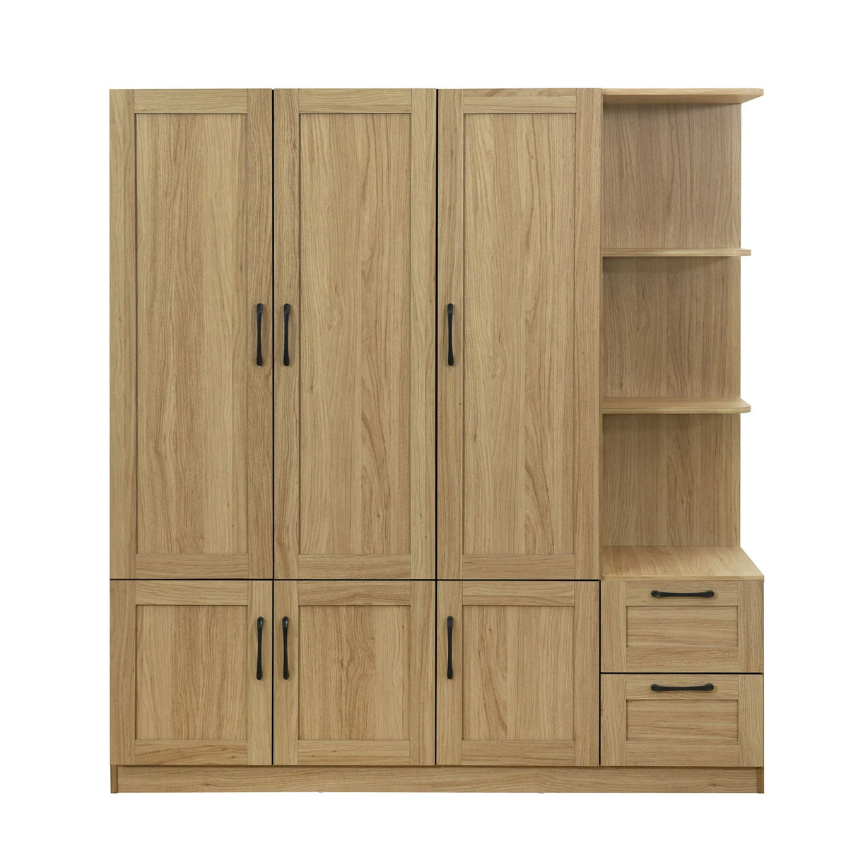 3 Door Storage Wardrobe For Dedroom With Shelves And 2 Drawers, Side Storage Shelves - Furniture Home Direct