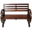Rustic Country 2 Person Wooden Wagon Wheel Bench With Slatted Seat And Backrest - Brown - Furniture Home Direct