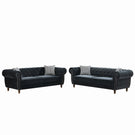 Chesterfield Velvet Upholstery Fabric Sofa With Roll Armrest & Nailhead, Mid Century Modern 3 And 3 Seater Couch - Furniture Home Direct