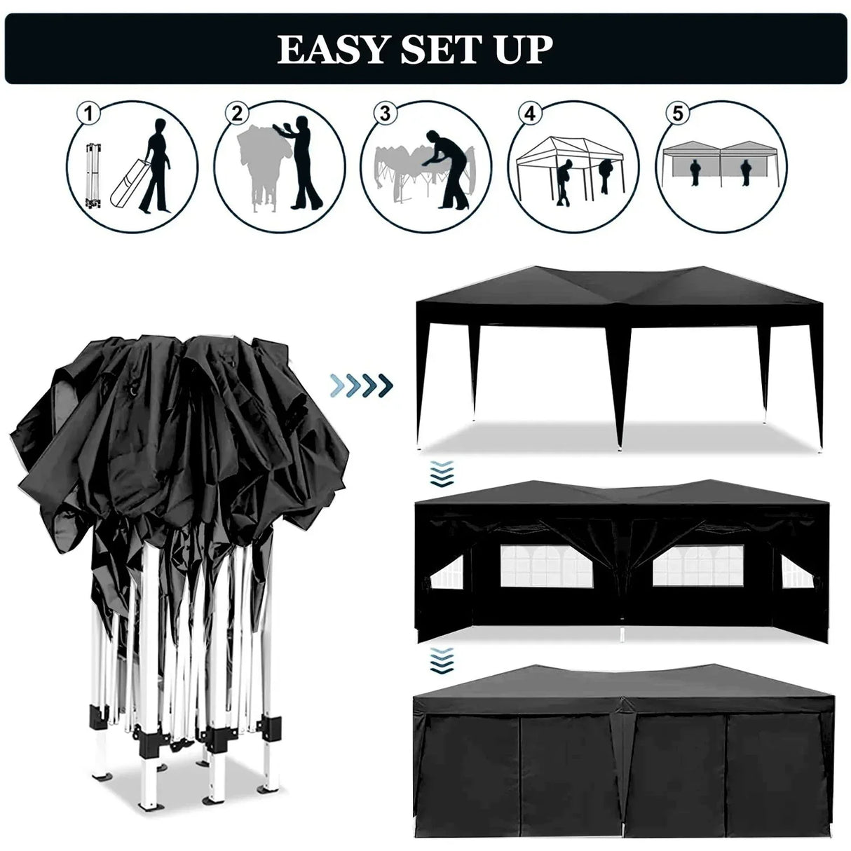 10'X20' Folding Canopy With 6 Removable Sidewalls Outdoor Event Shelter UPF 50+ Gazebo Portable Tents For Parties Beach Camping Wedding Ez Pop Up Canopy - Furniture Home Direct