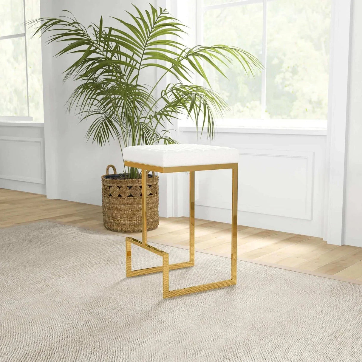 Joel - Mid Century Modern Luxury Upholstered Stool - Furniture Home Direct