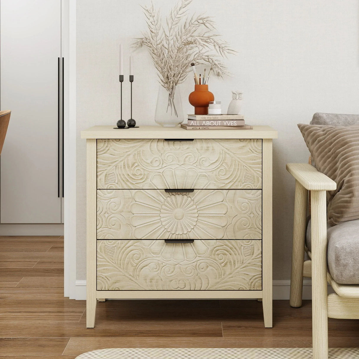 3 Drawer Cabinet, American Furniture, Suitable For Bedroom, Living Room, Study - Natural - Furniture Home Direct